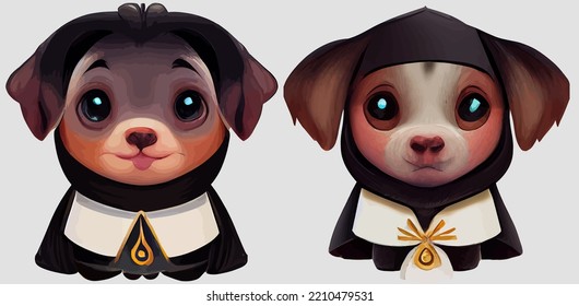 illustration vector of cute cartoon puppy using priest costume isolated perfect for Christmas greeting card