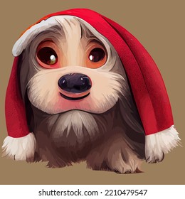 illustration vector of cute cartoon puppy using Christmas costume isolated perfect for kid greeting card