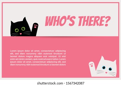 Illustration Vector: cute cat character peeking behind cardboard copy space illustration pet animal advertising isolated on background