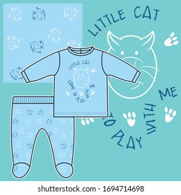 illustration vector cute cat and dogs in pattern with text and coverall