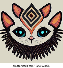 illustration vector of cute cat in tribal hand draw style, image for printing on shirt