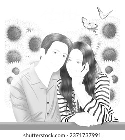 Illustration vector of cute couple. Use korean drama 'Snow Drop' as reference.