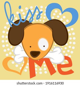 Illustration vector cute dog greyhound with text and hearts for fashion design