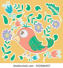 Illustration vector cute dove with flowers and background for fashion design