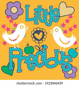 Illustration vector cute dove with text and background for fashion design