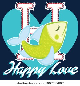 Illustration, Vektorcute Fische mit Text und Hintergrund