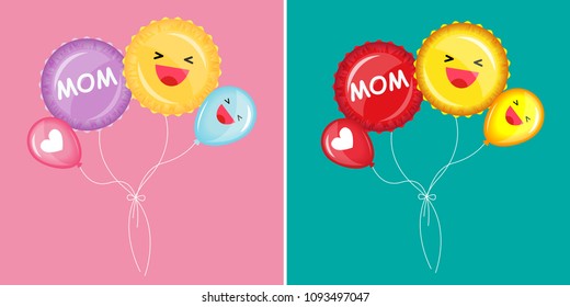Illustration vector cute flat cartoon isolated element group of helium balloon flying. Mothers day gift of love from son or daughter happy together concept.