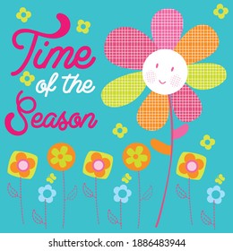 Illustration vector cute flowers with butterfly and text in background