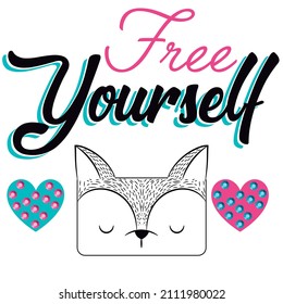 Illustration vector cute fox with hearts and rhinestones text background