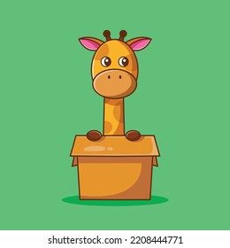 Illustration Vector Cute Giraffe In a Box Cartoon Mascot.