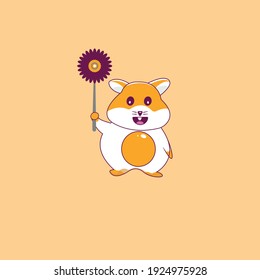 illustration vector cute hamster holdin sun flower