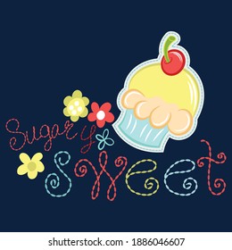 Illustration vector cute ice cream with text and background for graphic fashion design