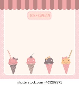 Illustration vector of cute ice-cream sundae various flavors  blank space for menu, recipe