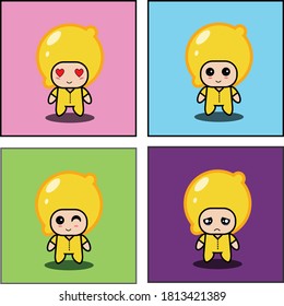 Illustration vector of cute Lemon mascot set design.