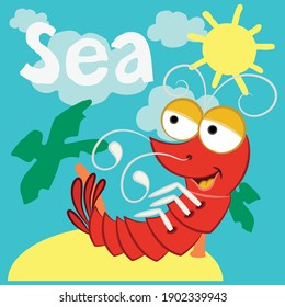 Illustration vector cute lobster with sun and text background