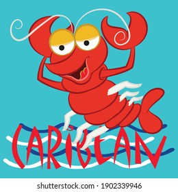 Illustration vector cute lobster with sun and text background