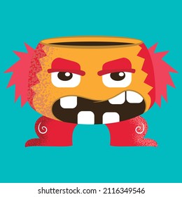 Illustration vector cute monster in red and yellow colors sky background
