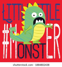Illustration vector cute monster scribble design with text and background