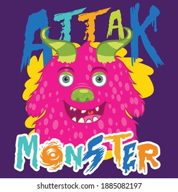 Illustration vector of cute monster with text and background