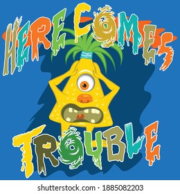 Illustration vector of cute monster with text and background