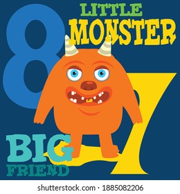 Illustration vector of cute monster with text and background
