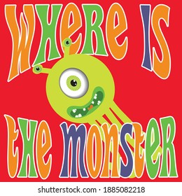 Illustration vector of cute monster with text and background
