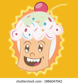 Illustration vector cute muffin in design cartoon with background