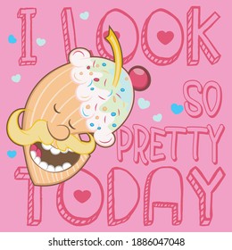 Illustration vector cute muffin in design cartoon with background and text