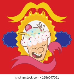 Illustration vector cute muffin in design cartoon with background