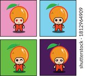 Illustration vector of cute orange mascot set design.