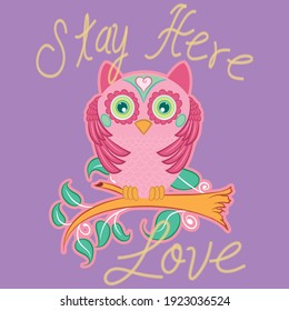 Illustration vector cute Owl with background for fashion design