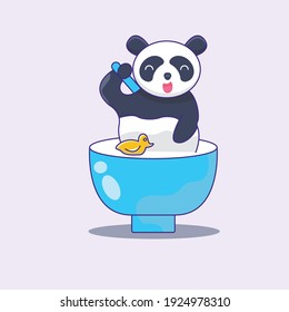 a illustration vector cute panda take a bath i bowl