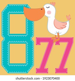 Illustration vector cute Pelican with text and background for fashion design
