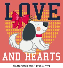 Illustration vector cute pointer puppy with text and background for fashion design