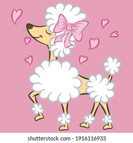 Illustration vector cute poodle puppy with text and background for fashion design