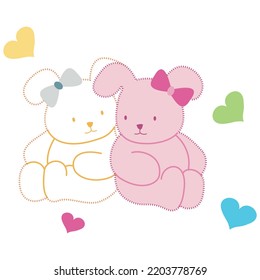 Illustration vector cute rabbits with ribbon, and hearts, fashion kids, style.