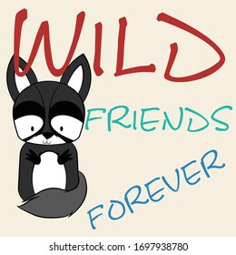 illustration vector cute racoon with text