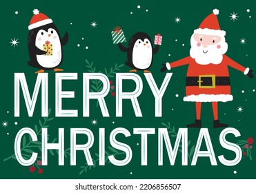 Illustration vector of cute Santa Clause and penguins perfect for greetings card