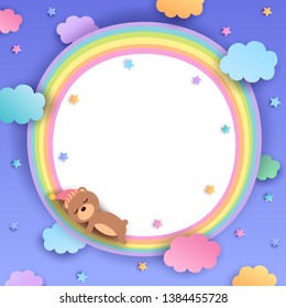 Illustration Vektorillustration eines süßen Schlafbären mit Wolken und Regenbogenrahmen für Vorlage