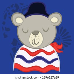 Illustration vector cute teddy bear marine with boat for fashion design or other products.