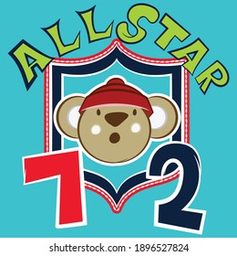 Illustration vector cute teddy bear with snowboard suit and text for fashion design or other products.