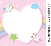 Illustration vector of cute unicorn decorated with rainbow and pink  pastel sky background design with heart frame
