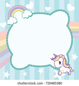 Illustration vector of cute unicorn decorated with rainbow and blue pastel background