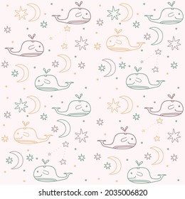 Illustration Vector Cute  
Whale Pattern Background Design. Modern minimal vector design Background.