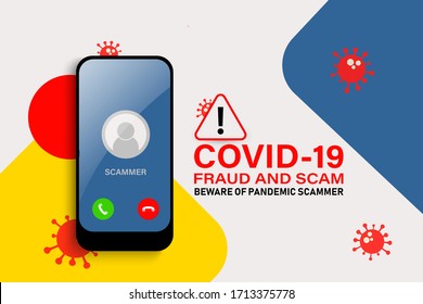 Illustration vector: Cyber criminal preying on online users during Covid-19 outbreak. Phishing, spam, fraud, scam and malware via fake call, phishing, social engineering.