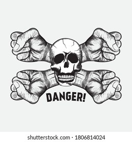 Illustration Vector of Danger With Hand and Skull Logo. Good to use your logo 