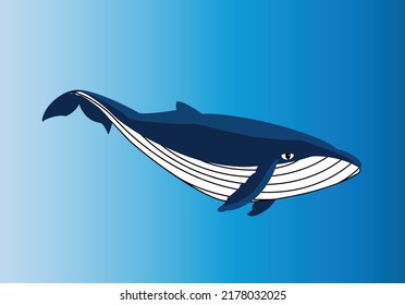Illustration Vector  of Dark Blue Whale Under The Sea.