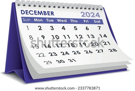 Illustration vector of December 2024 Calendar isolated in white background, made in Adobe illustrator