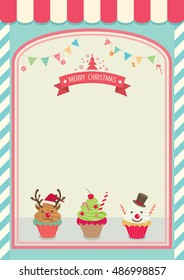 Illustration vector decoration showcase cupcakes decoration with ornament for merry christmas and happy new year party.Paste colors background and blank for copy text.