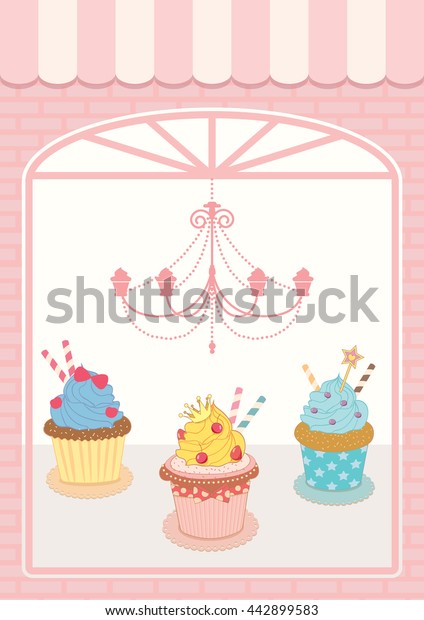 Illustration Vector Decoration Showcase Cupcakes Cafe Stock Vector ...